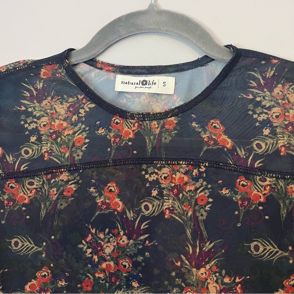 Natural Life Sloane Floral Mesh Long Sleeve Boho Crewneck Shirt Top Black Small - Picture 5 of 7